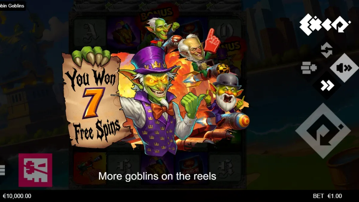 Cena de jogo do slot Robbin' Goblins com goblins e elementos de destruição